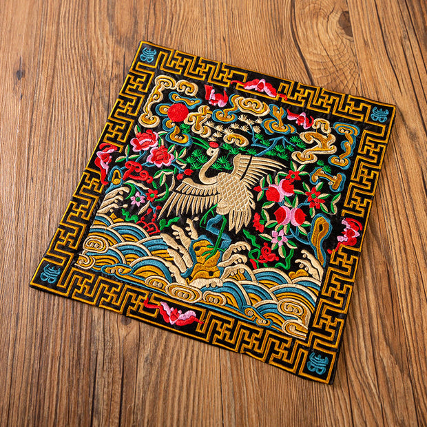 Buddha Stones Phoenix Dragon Kirin Embroidery Cup Mat Pad Tea Cup Coaster Kung Fu Tea Mat