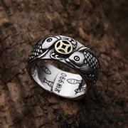 Buddha Stones Retro Carp Koi Fish Copper Coin Success Wealth Ring