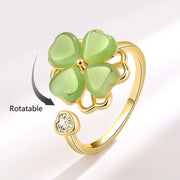Buddha Stones Cat's Eye Four Leaf Clover Zircon Love Rotatable Ring Ring BS 5
