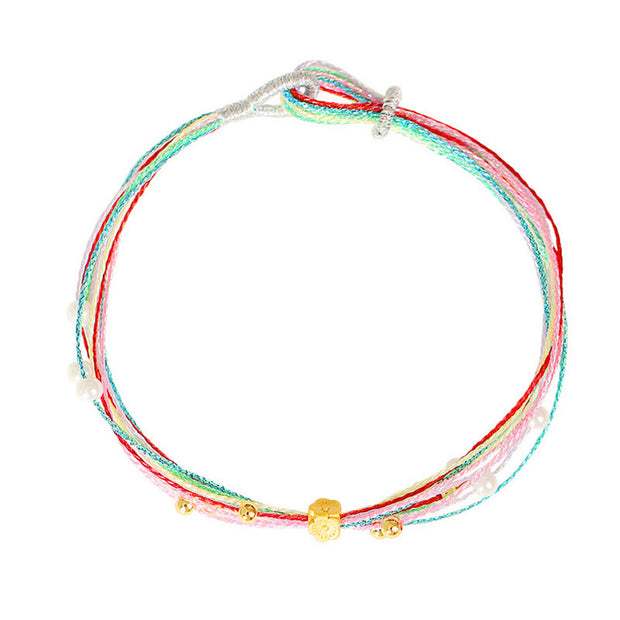 Buddha Stones Handmade Multicolored Flower Pearl Lucky Rope Bracelet