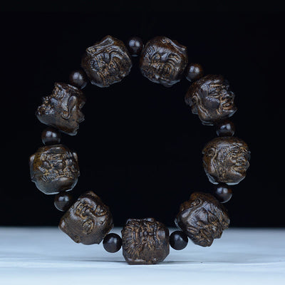 Buddha Stones Ebony Wood Eighteen Arhats Lotus Dragon Engraved Balance Bracelet Bracelet BS 20mm*9 Beads(Eighteen Arhats)
