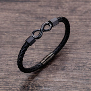 Buddha Stones Endless Knot Titanium Steel Infinity Leather Weave Balance Bracelet Bracelet BS 3