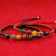 Buddha Stones Five Directions Gods of Wealth Agate Handmade Protection String Braid Bracelet
