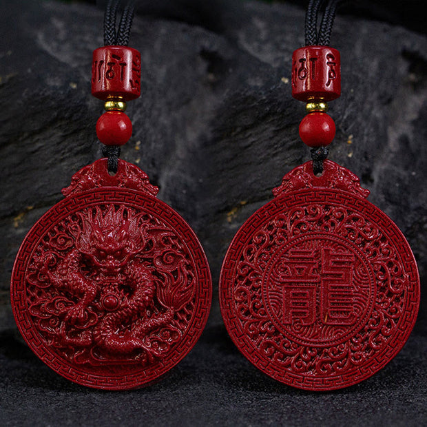 Buddha Stones Year of the Dragon Natural Cinnabar Dragon Protection Necklace Pendant Necklaces & Pendants BS 1