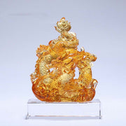 Buddha Stones Year of the Dragon Handmade Liuli Crystal Art Piece Protection Home Office Decoration With Base Decorations BS Small Yellow Dragon 9*5.8*12.5cm/3.54*2.28*4.92Inch