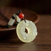 Buddha Stones PiXiu Peace Buckle Jade Small Leaf Red Sandalwood Cinnabar Agate Luck Necklace Pendant Necklaces & Pendants BS 14