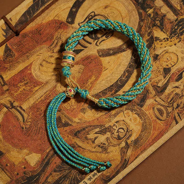 Buddha Stones Tibetan Handmade Luck Thangka Prayer Wheel Charm Weave String Bracelet Bracelet BS 19