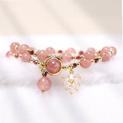 Buddha Stones Natural Strawberry Quartz Love Healing Maple Leaf Charm Double Wrap Bracelet Bracelet BS 3