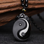 Buddha Stones Natural Black Obsidian Yin Yang Fulfilment Strength Necklace Pendant Necklaces & Pendants BS 1