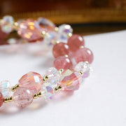 Buddha Stones Strawberry Quartz Zircon Flower Healing Double Wrap Bracelet