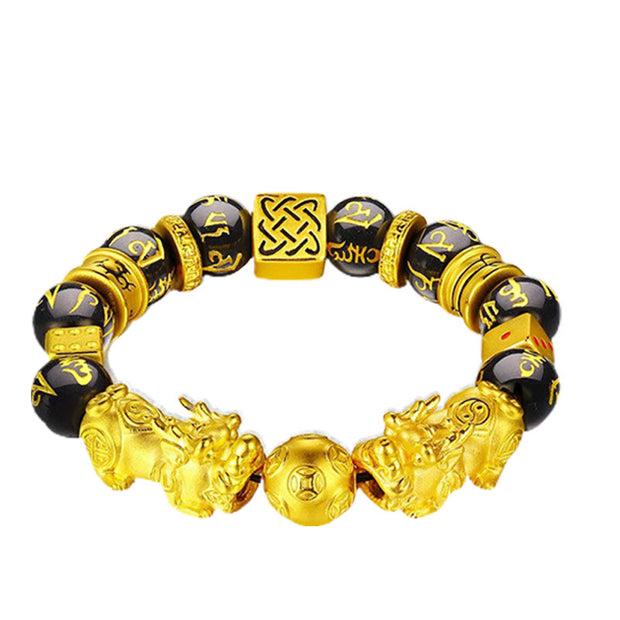 Buddha Stones FengShui Obsidian PiXiu Wealth Bracelet Bracelet BS 14mm