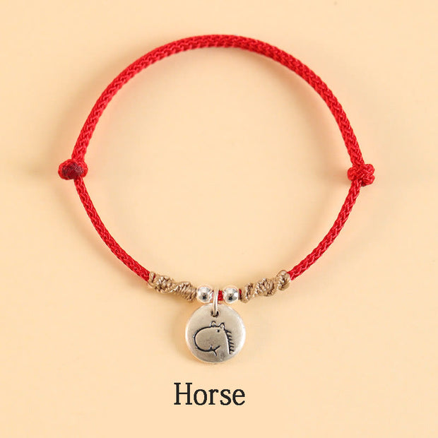 Buddha Stones Handmade 999 Sterling Silver Year of the Dragon Cute Chinese Zodiac Luck Braided Bracelet Bracelet BS Red Rope Horse(Wrist Circumference 14-17cm)
