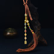 Buddha Stones Handmade Tibetan Five God Of Wealth Swastika Luck Braid Rope Bag Hanging Decoration
