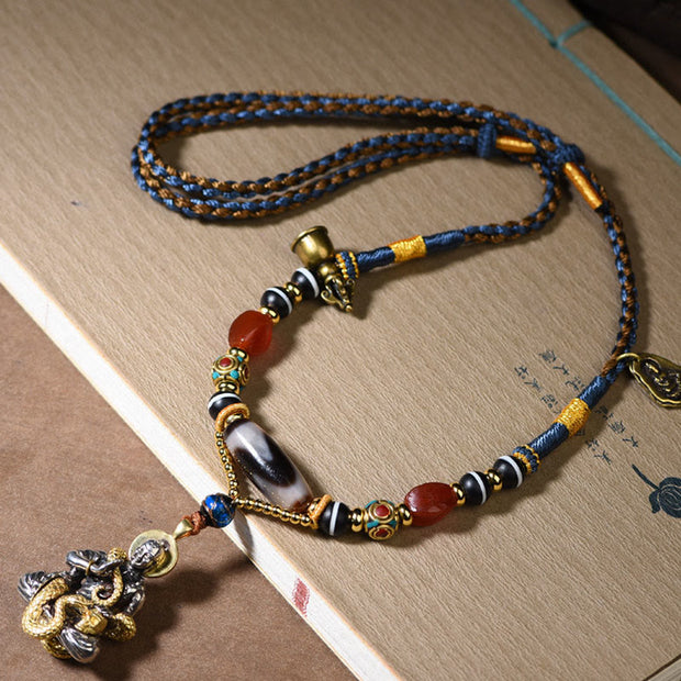 Buddha Stones Handmade Buddha Snake Skull Head Dzi Bead Serenity Rope Necklace Pendant Necklaces & Pendants BS 5