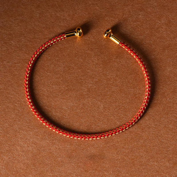 Buddha Stones Simple Design Handmade Luck Braid String Cuff Bracelet Bracelet BS Red Beige
