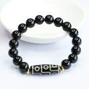 Buddha Stones Tibetan Nine-Eye Dzi Bead Black Onyx Power Bracelet