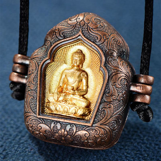 Buddha Stones Tibetan Gold Buddha Double Dorje Copper Serenity Ghau Prayer Box Necklace Pendant Necklaces & Pendants BS 6