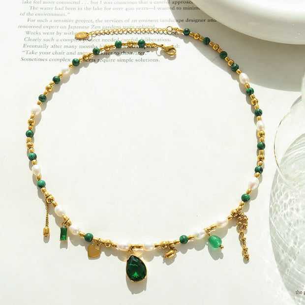 Pearl Bead Zircon Turquoise Calm Necklace Pendant Necklaces & Pendants BS 6
