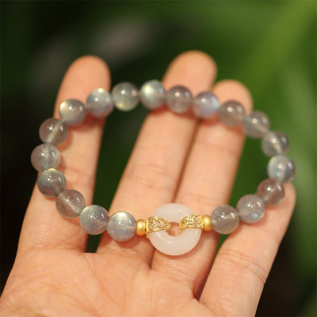 Buddha Stones Natural Moonstone Heitan Jade Peace Buckle Healing Bracelet Bracelet BS 6