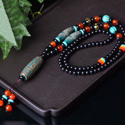 Buddha Stones Tibetan Nine-Eye Dzi Bead Dragon Pattern Om Mani Padme Hum Protection Necklace Pendant