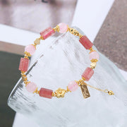 Buddha Stones Strawberry Quartz Pink Crystal Love Heart Flower Positive Bracelet Bracelet BS 4