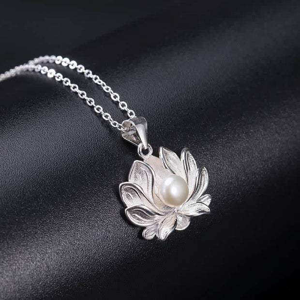 Buddha Stones 925 Sterling Silver Lotus Flower Pearl Wealth Necklace Pendant Necklaces & Pendants BS 1