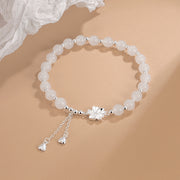 Buddha Stones White Jade Peach Blossom Petals Flower Luck Bracelet