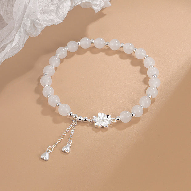 Buddha Stones White Jade Peach Blossom Petals Flower Luck Bracelet Bracelet BS 1