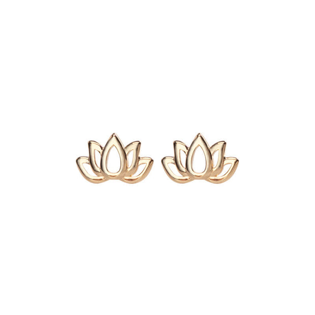 Buddha Stones 925 Sterling Silver Lotus Flower Blessing Earrings Earrings BS 6