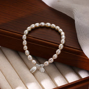 Buddha Stones 999 Sterling Silver Lotus Flower Pod Natural Pearl Healing Bracelet
