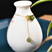 Buddha Stones 925 Sterling Silver Hetian Cyan Jade Plum Flower Blossom Design Luck Necklace Pendant