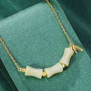 Buddha Stones 925 Sterling Silver Hetian Jade Bamboo Fu Character Prosperity Necklace Pendant Bracelet