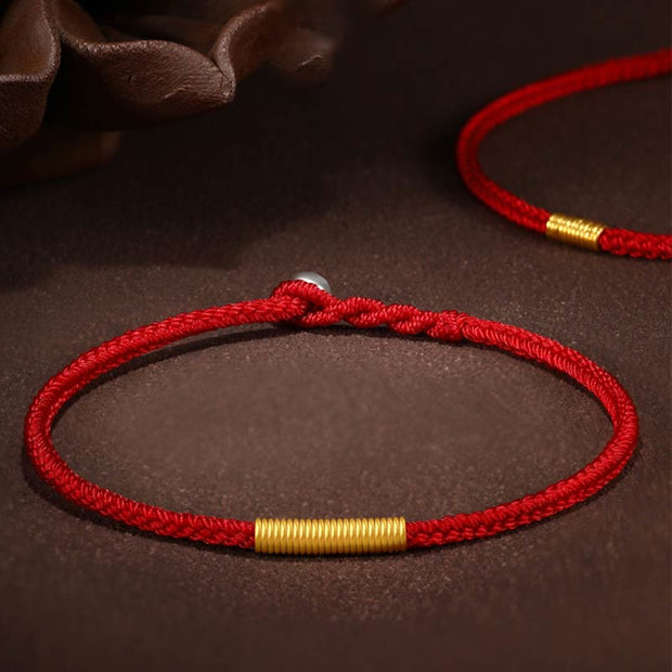 Buddha Stones 999 Gold Ruyi Ring Bead Luck Handcrafted Braided Protection Bracelet