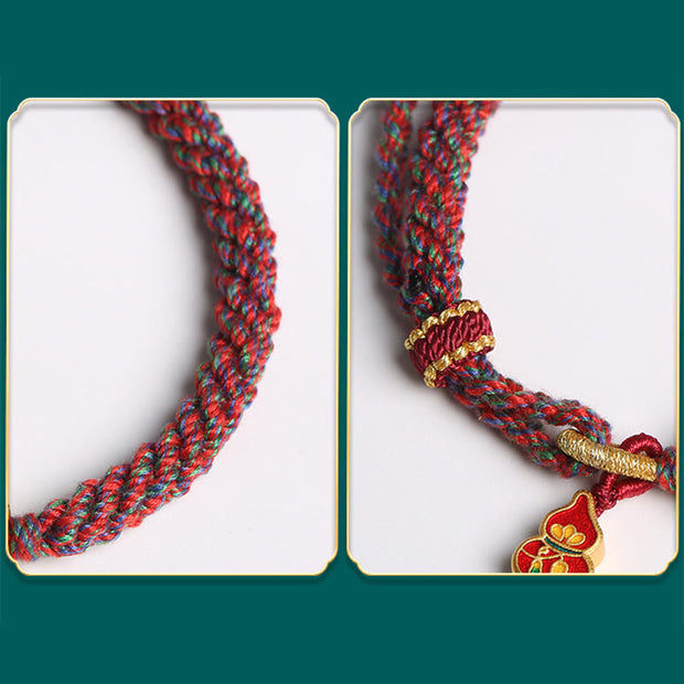 Buddha Stones Handmade Colorful Gourd Flower Protection Braided String Bracelet