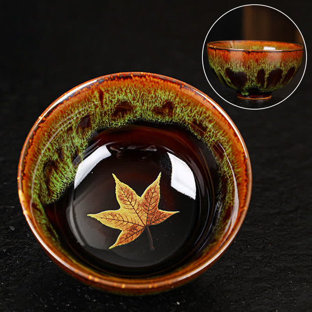Buddha Stones Maple Leaf Colorful Ceramic Teacup Home Tea Cups