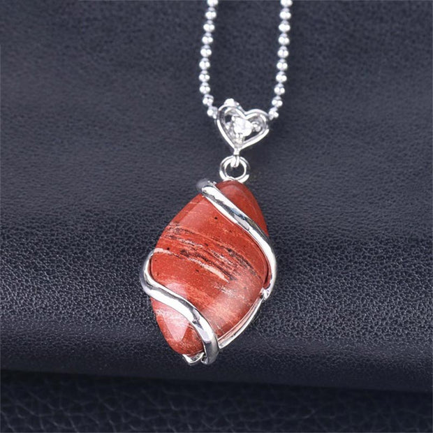 Buddha Stones Marquise Pattern Natural Crystal Stone Charm Necklace Pendant Necklaces & Pendants BS Red Jasper