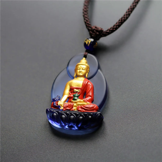Buddha Stones Tibet Medicine Buddha Liuli Crystal Compassion Necklace Pendant Necklaces & Pendants BS 1