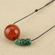 Buddha Stones Red Agate Green Aventurine Green Bodhi Seed Bead Calm Leather Rope Necklace Pendant Necklaces & Pendants BS 6