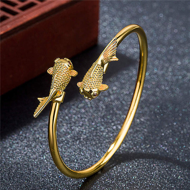 Buddha Stones Double Koi Fish Copper Prosperity Wealth Bracelet Bracelet Bangle BS 1