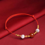 Buddha Stones Natural Red Agate Cat Eye Calm Braided String Bracelet Necklace Pendant Bracelet Necklaces & Pendants BS Red Agate&Cat Eye Red Rope Bracelet(Wrist Circumference 13-19cm)