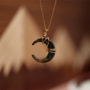 Buddha Stones Natural Tridacna Stone Crescent Moon Blessing Necklace Pendant Necklaces & Pendants BS 11