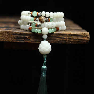 Buddha Stones White Bodhi Seed Mala 108 Beads Protection Bracelet Bracelet BS main