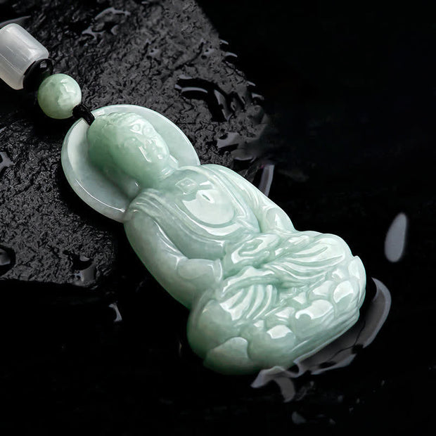 Buddha Stones Amitabha Buddha Jade Amulet Compassion String Necklace Necklaces & Pendants BS 11