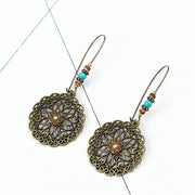 Buddha Stones Round Flower Design Luck Dangle Drop Earrings Earrings BS 4