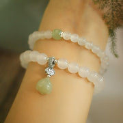 Buddha Stones White Agate Jade Lotus Protection Bracelet Bracelet BS 3