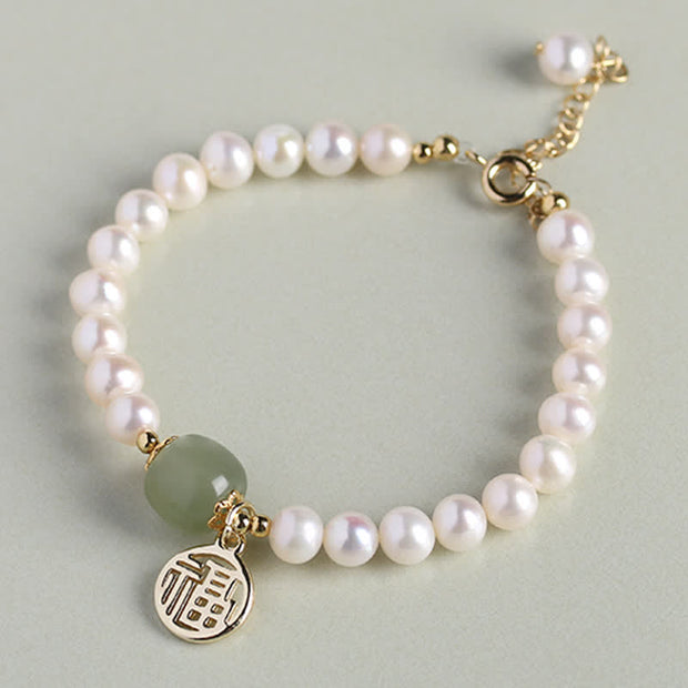 Buddha Stones Natural Pearl Hetian Jade Happiness Healing Bead Bracelet Bracelet BS 1
