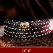 Buddha Stones 108 Beads Black Obsidian Dzi Bead Tiger Eye Agate Healing Mala Bracelet Bracelet BS Dzi Bead 8mm-4 Circles (Female)