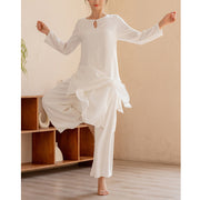 Buddha Stones 2Pcs Simple Design Tai Chi Meditation Yoga Clothing Top Pants Women's Set Clothes BS 8