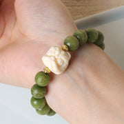 Buddha Stones Green Bodhi Seed Ivory Fruit Dancing Lion Om Mani Padme Hum Engraved Peace Bracelet