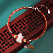 Buddha Stones Chinese Zodiac Jade Prosperity Red String Bracelet Anklet Bracelet BS Pig(Bracelet/Anklet Size 19.5+4cm)